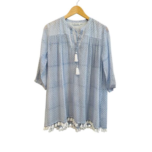NEW Roller Rabbit Surry Serafina Boho Peasant Cotton Tunic Blouse Tassels Small - Picture 9 of 10